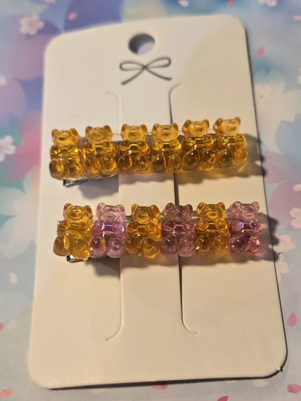 Handcrafted Gummy Bear Hair Clips Set of 2 Pink Orange
